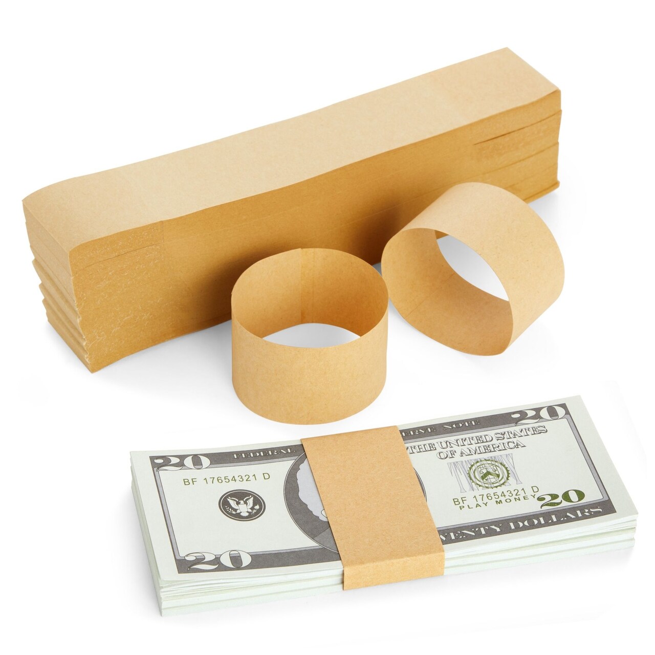 500 Pack Kraft Paper Money Bands for Cash, Blank Self-Adhesive Currency Straps, Bill Wrappers (7.7x1.25 In)